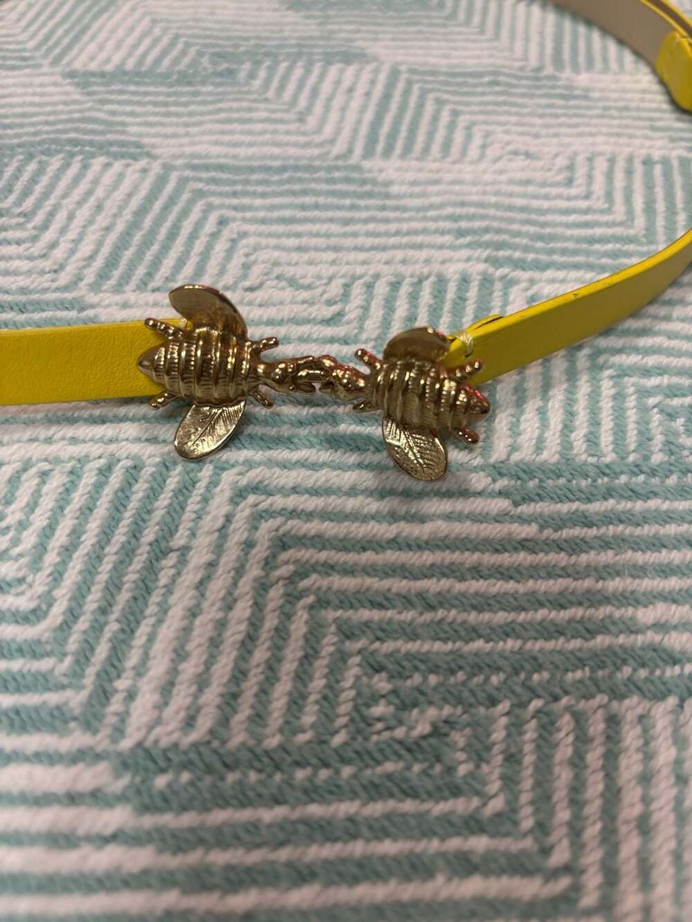 Kate Spade New York Yellow Leather Bee Buckle Skinny Belt